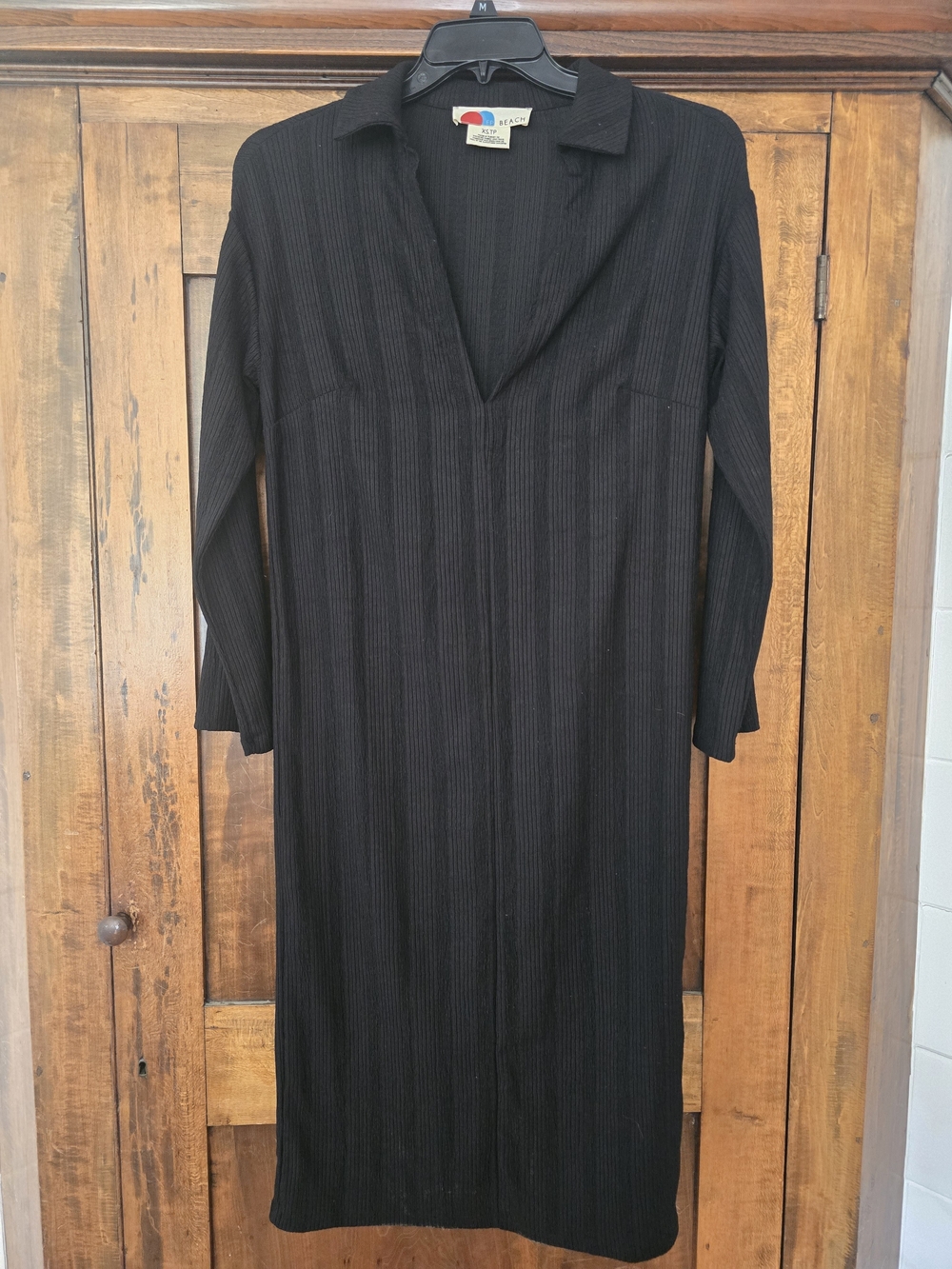 Free People Black Ribbed V-Neck Maxi Dress XS